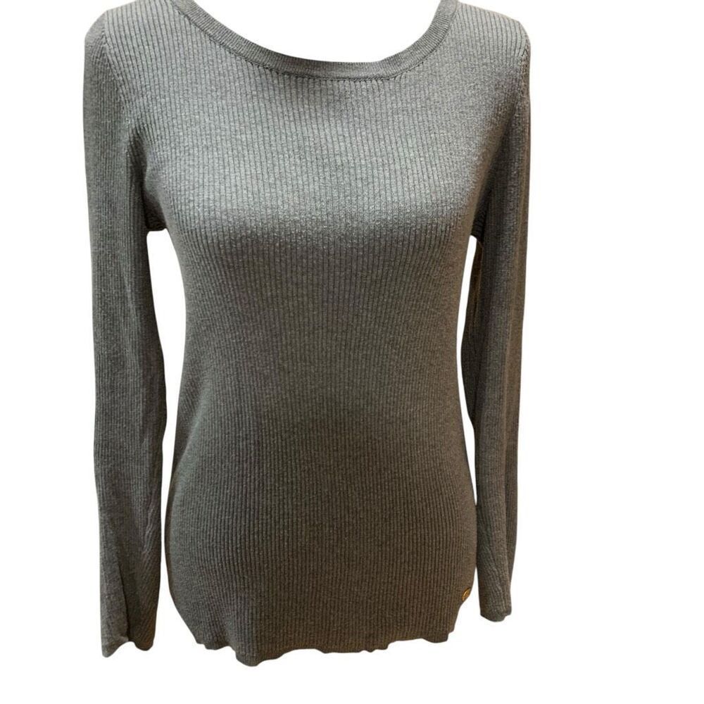 Lauren Ralph Lauren Sweater L/S Ribbed Blue Grey Crewnk Stretchy Slimfit Women M